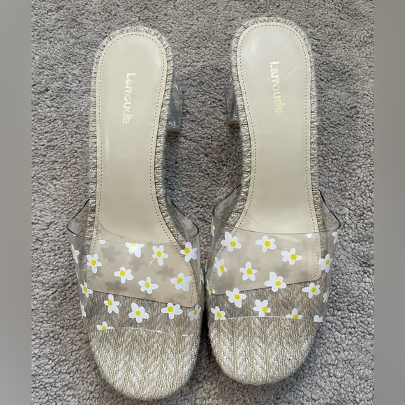 NEW Larroude Jenn Lucite Sandals, Size 9 Floral Heels - Picture 3 of 7